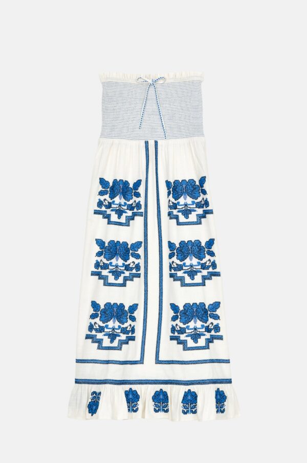 Aceberry Carmi Embroidered Sundress – Ecru/Blue