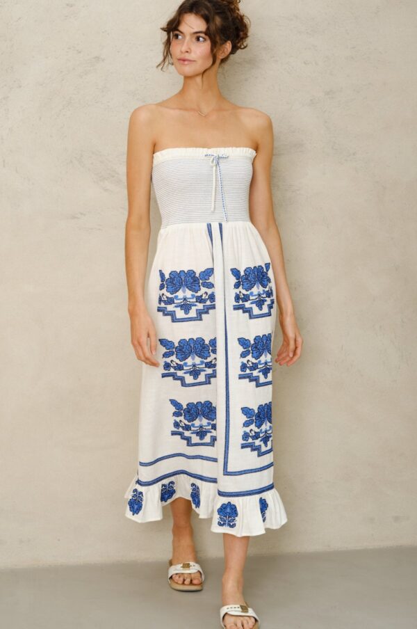 Aceberry Carmi Embroidered Sundress – Ecru/Blue - Image 2