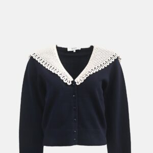 Aceberry Marie Navy Knit Embroidered Cardigan – Long Sleeve