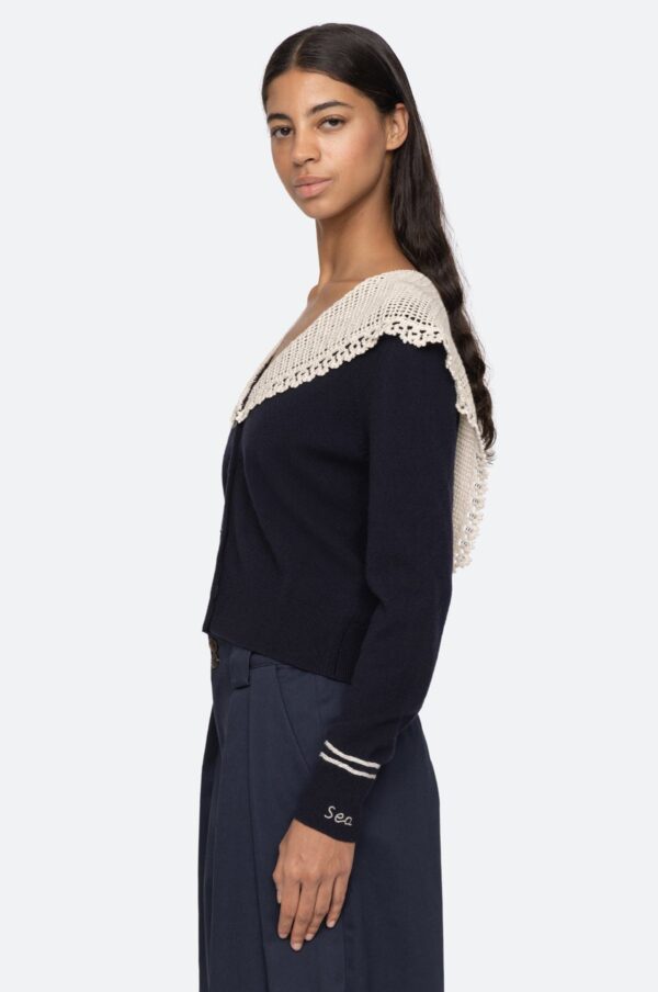 Aceberry Marie Navy Knit Embroidered Cardigan – Long Sleeve - Image 7