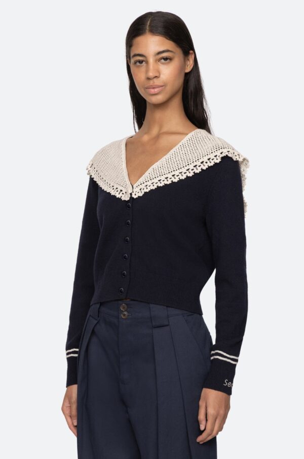 Aceberry Marie Navy Knit Embroidered Cardigan – Long Sleeve - Image 8