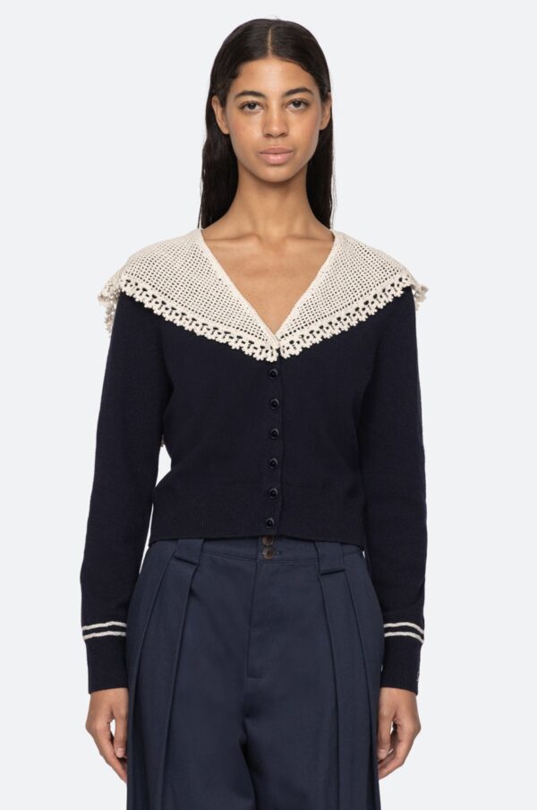 Aceberry Marie Navy Knit Embroidered Cardigan – Long Sleeve - Image 9